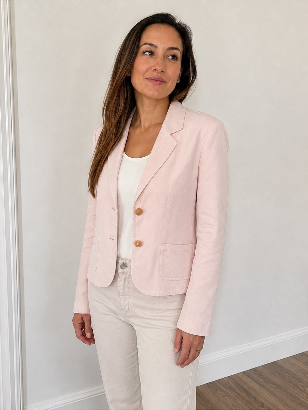 Jones Wear Pale Pink Silk Tailored Two-Button Blazer